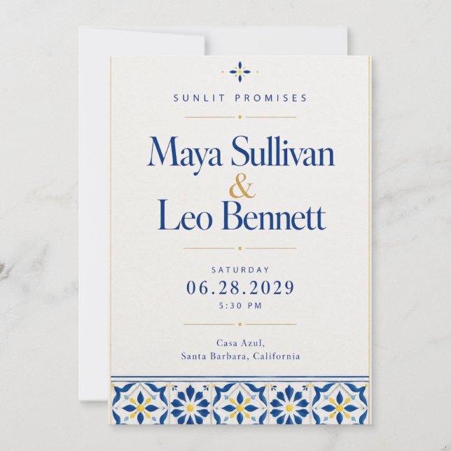 Invitation Mariage Carrelage Azulejo Bleu (Devant)