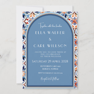 Invitation Mariage Carrelé Bleu Clair Et Chic