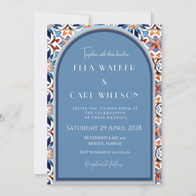 Invitation Mariage Carrelé Bleu Clair Et Chic (Devant)