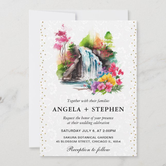 Invitation Mariage Cascade de Printemps Floral Aquarelle (Devant)