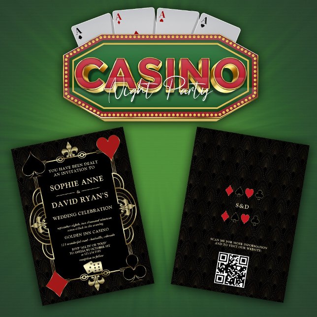 Invitation Mariage Casino Vegas Poker Art Déco Or Années 20 (Créateur téléchargé)