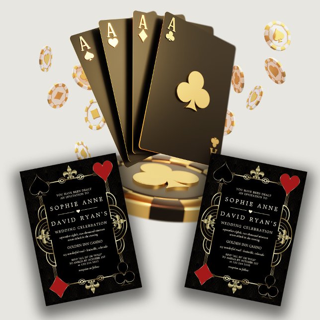 Invitation Mariage Casino Vegas Poker Art Déco Or Noir (Créateur téléchargé)