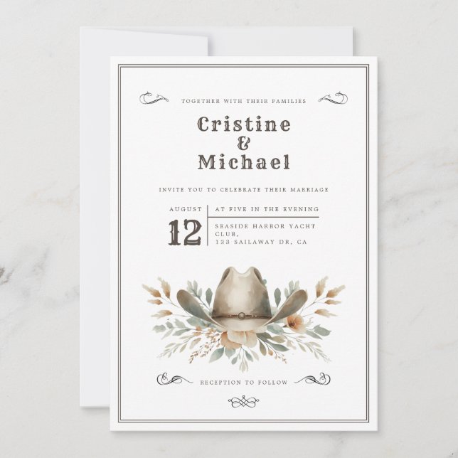 Invitation Mariage casquette rustique Cowboy (Devant)