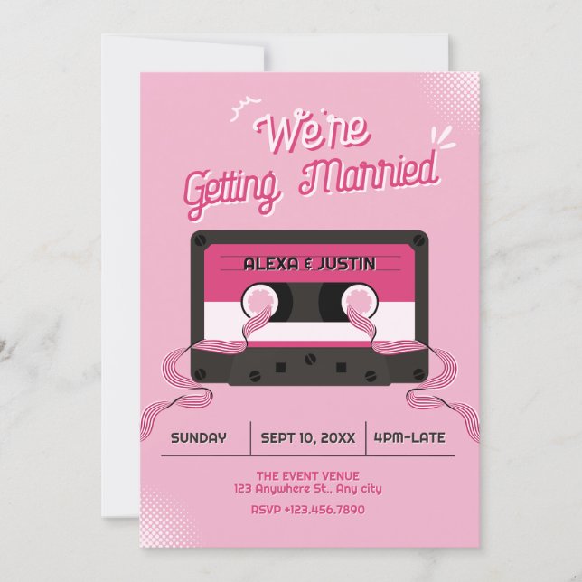 Invitation Mariage cassette musicale rose  (Devant)