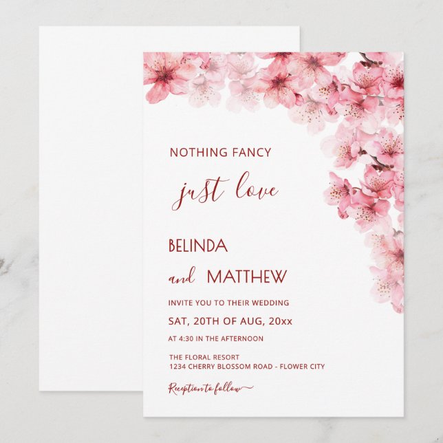 Invitation Mariage Casual Arc en Blanc de Fleur de Cerisier (Devant / Derrière)