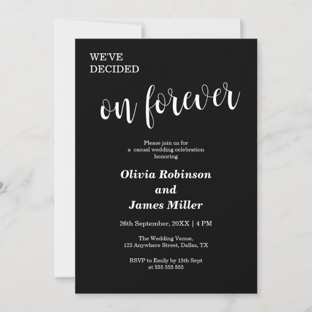 Invitation Mariage Casual Black We've Decided On Forever  (Devant)