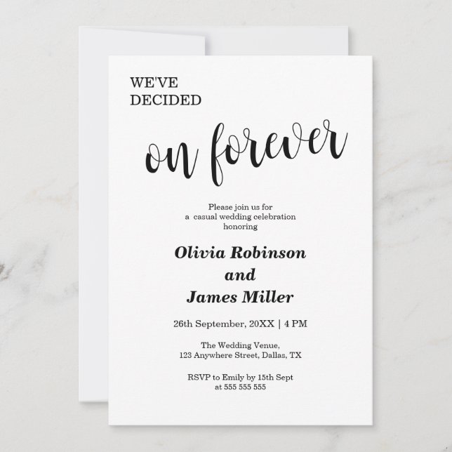 Invitation Mariage Casual Blanc On a Décidé Pour Toujours  (Devant)