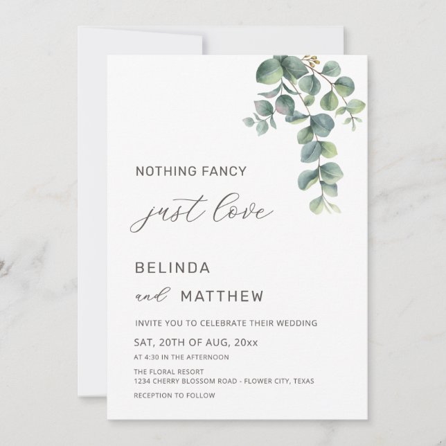 Invitation Mariage Casual Fleurs Aquarelle Feuillage (Devant)