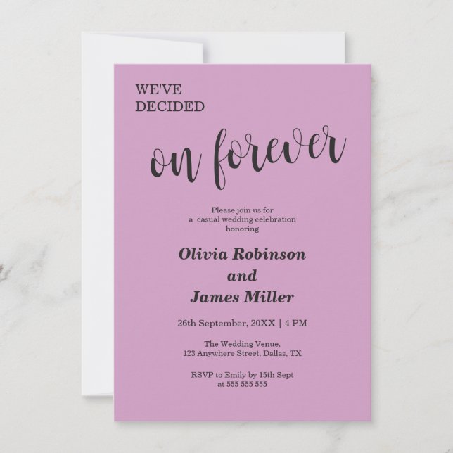 Invitation Mariage Casual Pour Toujours Violet (Devant)