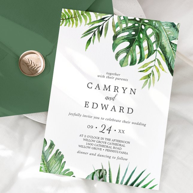 Invitation Mariage Casual Tropical Palm Sauvage (Wild Tropical Palm Casual Wedding Invitation)