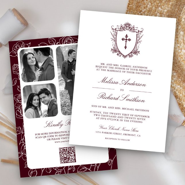 Invitation Mariage catholique avec code QR de style victorien (Créateur téléchargé)