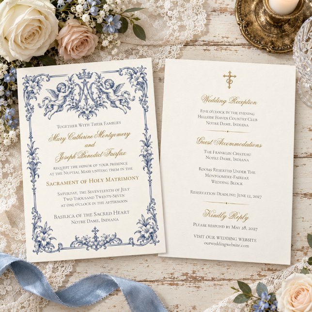 Invitation Mariage Catholique Bleu Cherub (Créateur téléchargé)