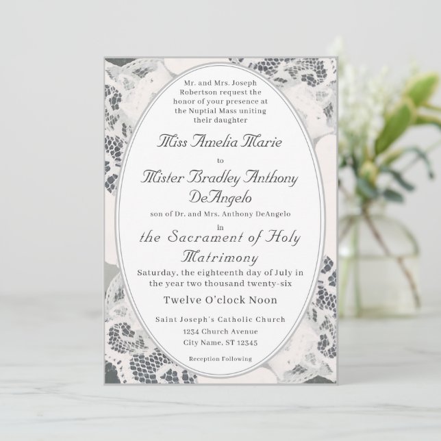 Invitation Mariage catholique Champagne Pink Lace (Debout devant)
