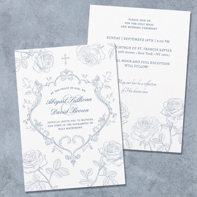 Invitation Mariage Catholique Crête Bleue des Roses (Créateur téléchargé)