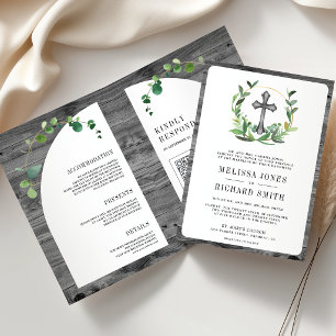 Invitation Mariage Catholique Croix de Bois Gris Eucalyptus