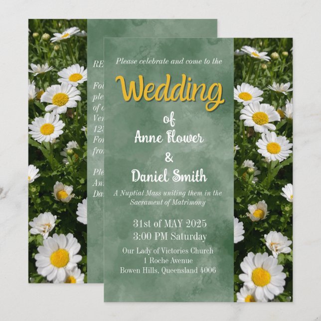 Invitation Mariage catholique de Green Daisy (Devant / Derrière)