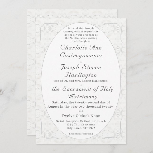 Invitation Mariage catholique de la dentelle vintage (Devant / Derrière)