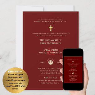 Invitation MARIAGE catholique d'or de Bourgogne tout-en-1 CLA