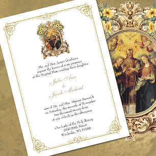 Invitation Mariage catholique élégant floral et or