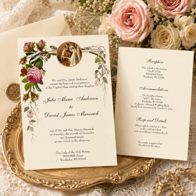 Invitation Mariage Catholique Élégant Ivoire COMBO (Créateur téléchargé)