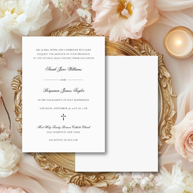 Invitation Mariage catholique élégant noir et blanc de Sarah (This elegant wedding invite has been designed for a Catholic nuptial Mass.)