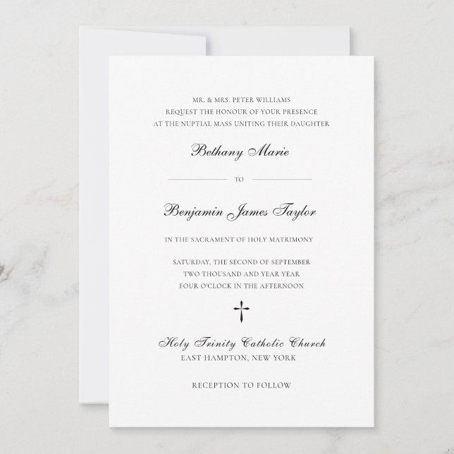 Invitation Mariage catholique Formel Élégant Noir & Blanc (Devant)