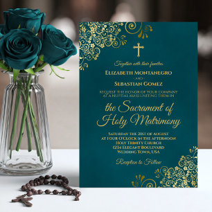 Invitation Mariage catholique moderne élégant sarcelle foncé