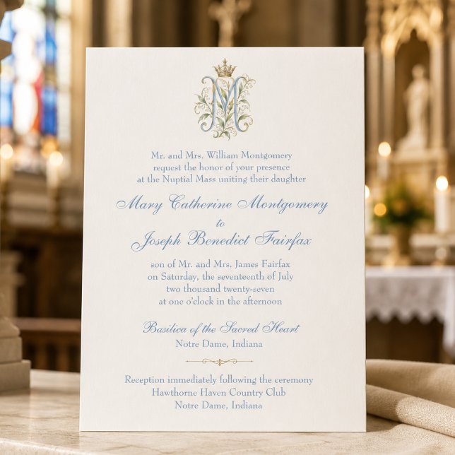 Invitation Mariage Catholique Monogramme Mess Nuptiale (Créateur téléchargé)