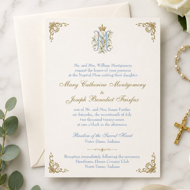 Invitation Mariage Catholique Monogramme Messe Nuptiale (Créateur téléchargé)