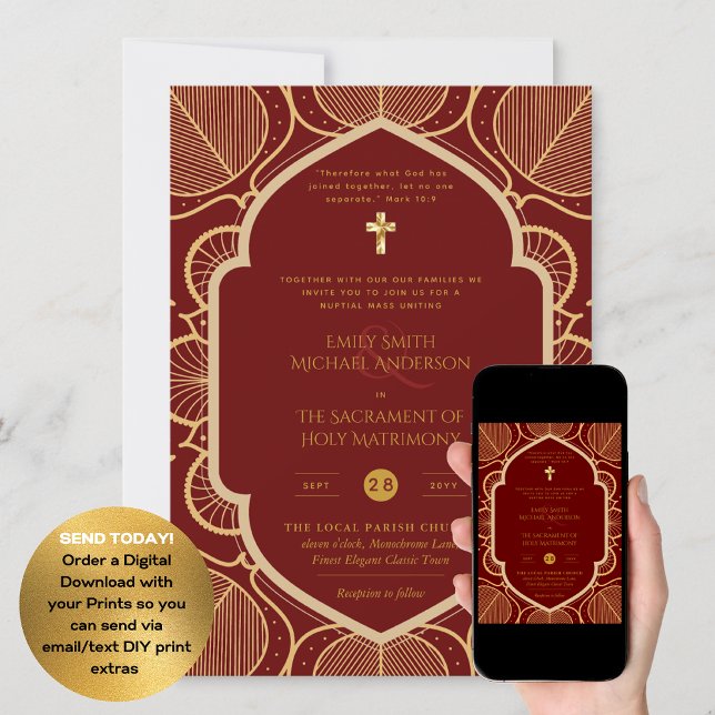 Invitation Mariage catholique orné de doré de Bourgogne lors  (Créateur téléchargé)