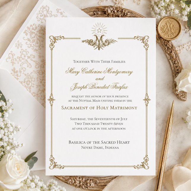 Invitation Mariage catholique orné d'or du 19e siècle (Créateur téléchargé)