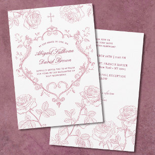 Invitation Mariage Catholique Roses Bourgogne Crête