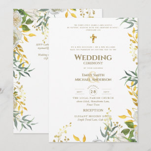 Invitation Mariage Catholique Tout-en-1 Blanc Or Végétal