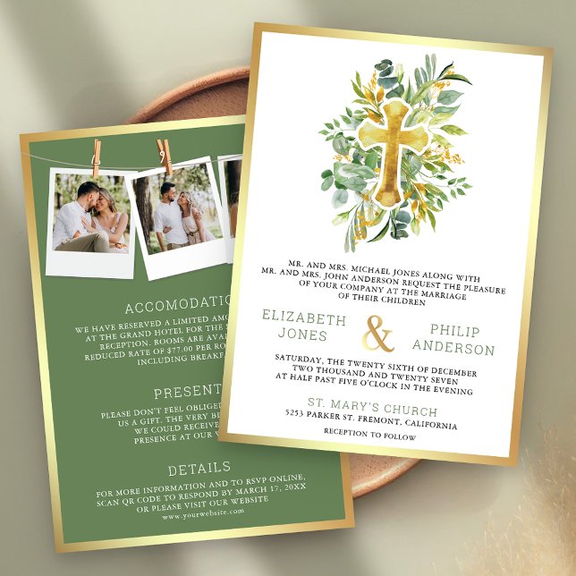 Invitation Mariage Catholique Tout en Un de Verdure d'Or (Créateur téléchargé)
