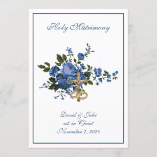 Invitation Mariage catholique traditionnel des Roses bleus