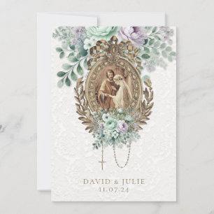 Invitation Mariage catholique vert menthe lavande