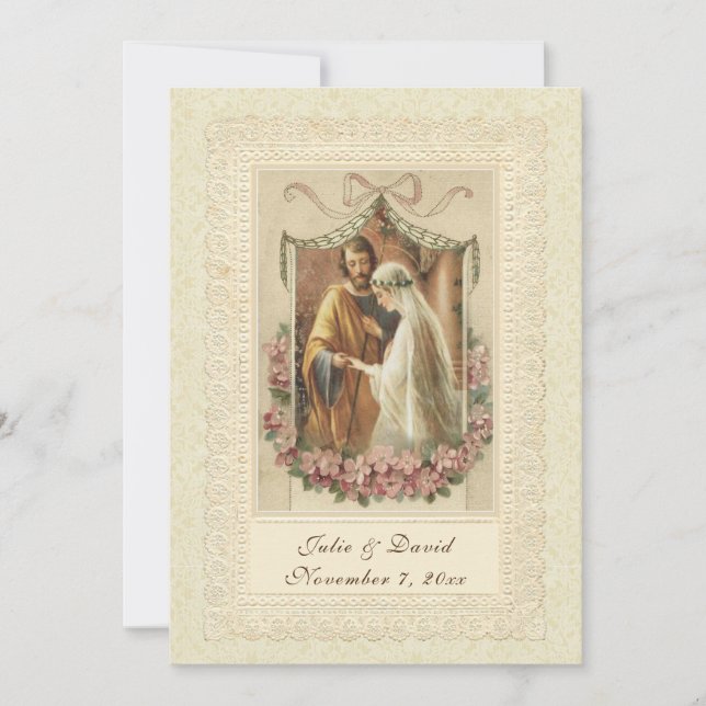 Invitation Mariage Catholique Vintage Église/Réception (Devant)