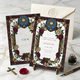 Invitation Mariage Catholique Vitrail Rose Bourgogne