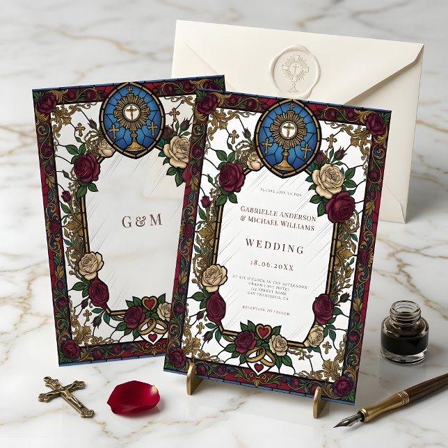 Invitation Mariage Catholique Vitrail Rose de Bourgogne (Créateur téléchargé)