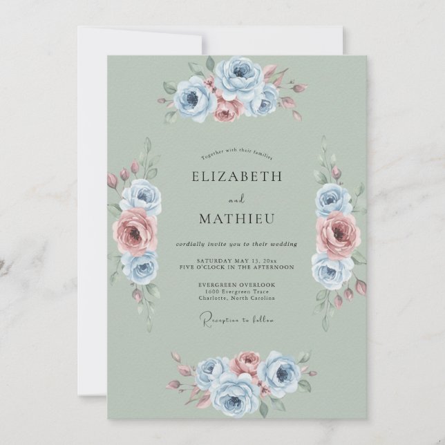 Invitation Mariage Celadon Mauve Pivoine (Devant)