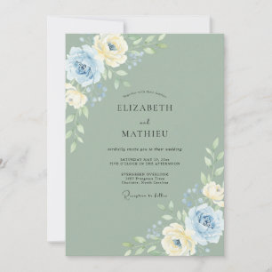Invitation Mariage Céladon Pivoine Bleuet