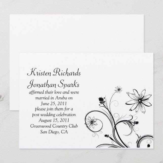 Invitation Mariage Celebr noir et argent Flower (Devant / Derrière)