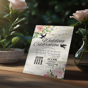 Invitation Mariage Célébration Bois blanc Chaîne Florale Lumi