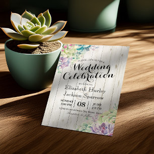 Invitation Mariage Célébration Plantes succulents Bois rustiq