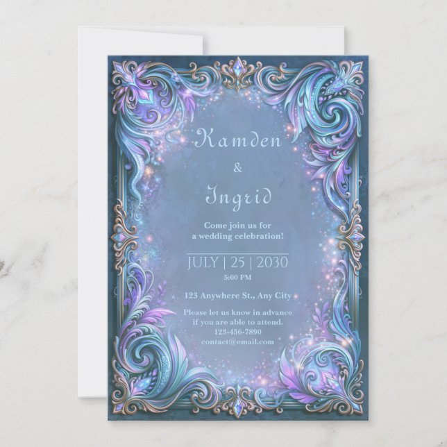 Invitation Mariage céleste à filigrane de lavande (Devant)