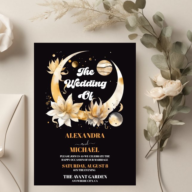 Invitation Mariage céleste à l'or noir mystique (Créateur téléchargé)