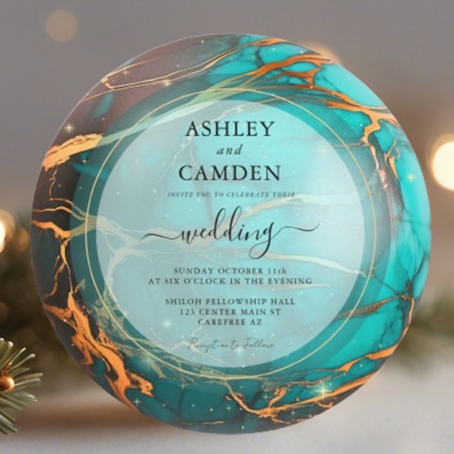 Invitation Mariage céleste abstrait turquoise et or (Créateur téléchargé)