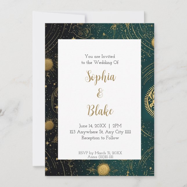 Invitation Mariage céleste alternatif du soleil et des planèt (Devant)