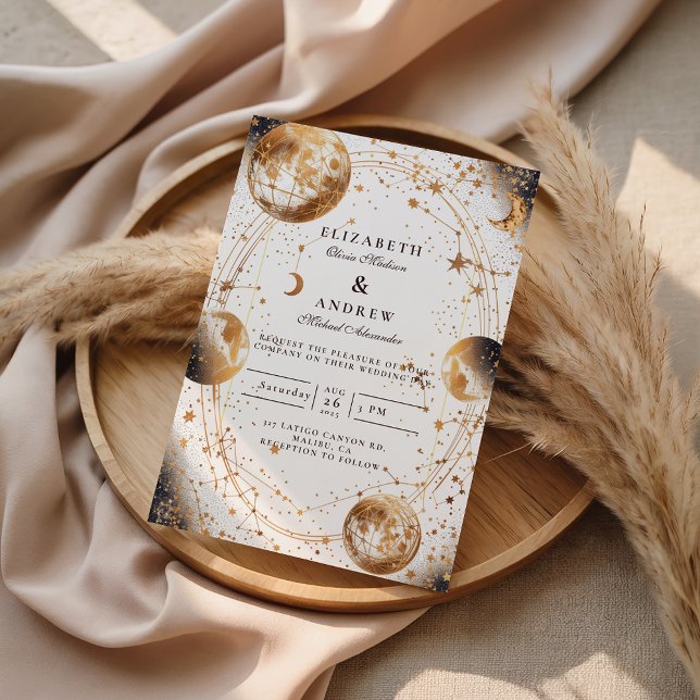 Invitation Mariage céleste au clair de lune doré (Créateur téléchargé)