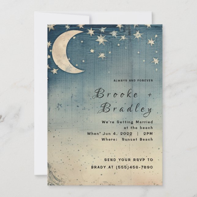 Invitation Mariage céleste au croissant de lune vintage (Devant)